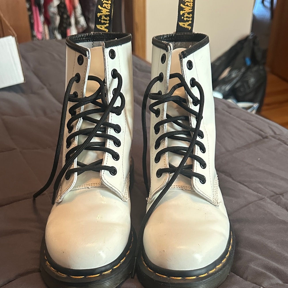 Dr. Martens White Leather Combat Boots